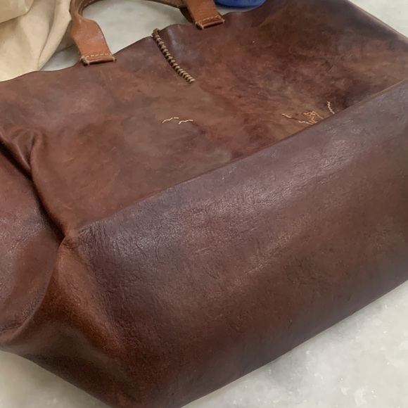 Henry Cuir Tote Embroidered Brown cow Hyde Leather Rustic Bohemian - Picture 14 of 14